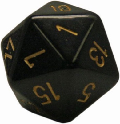 d20 Dice Chessex 16mm Opaque Black gold  PQ2028 Dado Opaco Nero oro