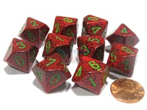 10 d10 Dice Set Chessex SPECKLED STRAWBERRY Green 25104 MACULATO FRAGOLA Verde Dadi Dado