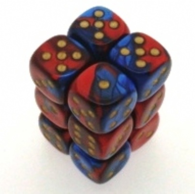 12 d6 Dice Set Chessex GEMINI BLUE RED gold 26629 BLU ROSSO oro Dadi Dado Die