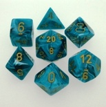 Set 7 dadi d&d marmorizzati verde muschio numeri dorati - Set 7 dadi d&d  marmorizzati verde muschio numeri dorati