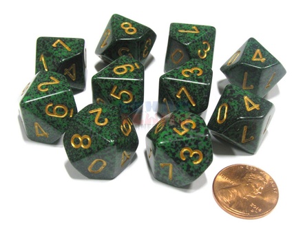 10 d10 Dice Set Chessex SPECKLED RECON Gold 25135 MACULATO RECON Oro Dadi Dado