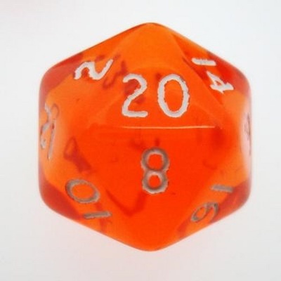 d20 Dice Chessex 16mm Translucent Orange white PT2003 Dado Trasparente Arancione bianco