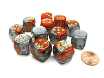 12 d6 Dice Set Chessex GEMINI POLYHEDRAL ORANGE STEEL gold 26661 ARANCIONE ACCIAIO oro Dadi Dado Die