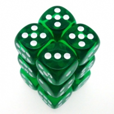 12 d6 Dice Chessex TRANSLUCENT GREEN white 23605 TRASPARENTI VERDE Dadi