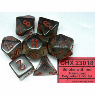 7 Dice Chessex TRANSLUCENT SMOKE red Dice FUMO rosso Dadi 23018