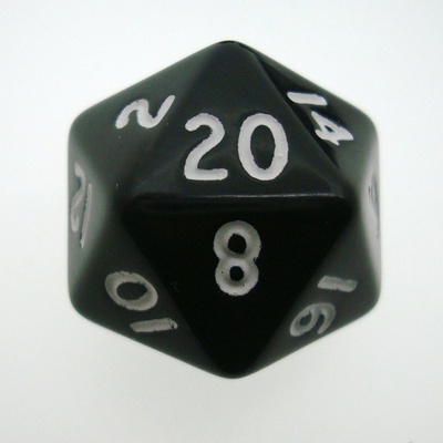 d20 Dice Chessex 16mm Opaque Black white PQ2008 Dado Opaco Nero bianco