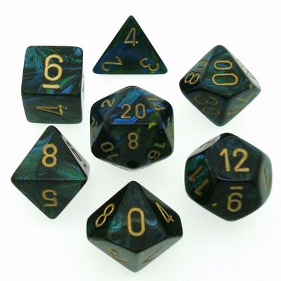 7 Die Set Chessex SCARAB  JADE gold Dice GIADA oro Dadi Dado 27415