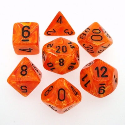 7 Die Set Chessex VORTEX ORANGE black Dice ARANCIO nero Dadi Dado 27433