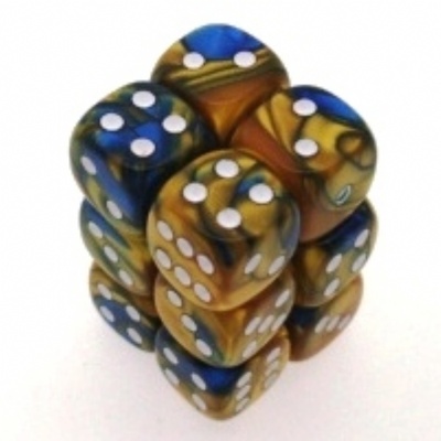 12 d6 Dice Set Chessex GEMINI BLUE GOLD white 26622 BLU ORO bianco Dadi Dado Die