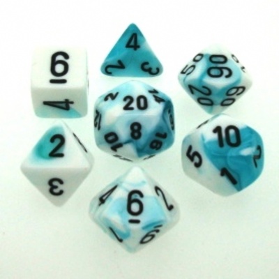 7 Die Set Chessex GEMINI TEAL WHITE Dice CIANO BIANCO Dadi Dado 26444