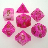 7 Die Set Chessex VORTEX PINK gold Dice ROSA oro Dadi Dado 27454