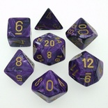 7 Die Set Chessex VORTEX PURPLE gold Dice VIOLA oro Dadi Dado 27437