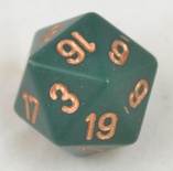 d20 Dice Chessex 16mm Opaque Dusty Green copper PQ2015 Dado Opaco Verde Sporco rame