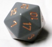 d20 Dice Chessex 16mm Opaque Dark Grey copper PQ2020 Dado Opaco Grigio Scuro rame