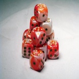 12 d6 Dice Set Chessex GEMINI RED WHITE gold 26643 ROSSO BIANCO oro Dadi Dado Dice