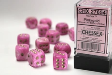 12 d6 Dice Set Chessex Vortex PINK gold 27654 ROSA oro Dadi Dado