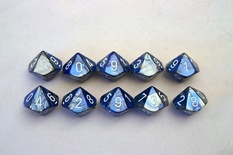 10 d10 Dice Set Chessex GEMINI BLUE STEEL white 26223 Dadi