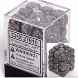 36 d6 Dice Set Chessex LEAF BLACK silver 27810 Dadi Foglia Nero oro