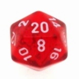 d20 Dice Chessex 16mm Translucent Red white PT2004 Dado Trasparente Rosso bianco