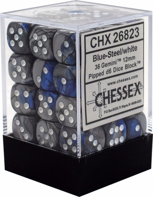 36 d6 Dice Set Chessex BLUE STEEL White 26823 BLU ACCIAIO Bianco Dadi Dado