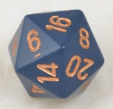 d20 Dice Chessex 16mm Opaque Dusty blue copper PQ2026 Dado Opaco Blu Sporco rame