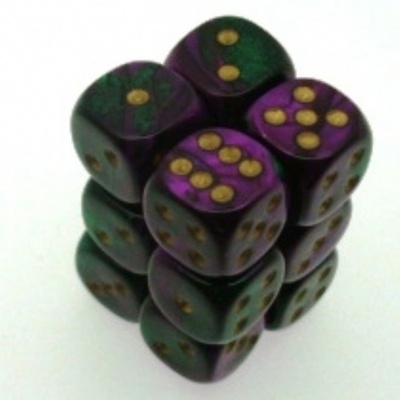 12 d6 Dice Set Chessex GEMINI GREEN PURPLE gold 26634 VERDE VIOLA oro Dadi Dado Die