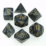 7 Die Set Chessex LUSTROUS BLACK gold Dice NERO oro Dadi Dado 27498