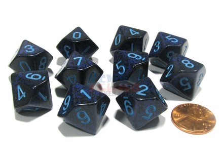 10 d10 Dice Set Chessex SPECKLED COBALT Blue 25107 MACULATO COBALTO Blu Dadi Dado