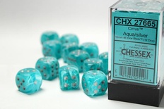 12 d6 Dice Set Chessex Cirrus AQUA Silver 27665  ACQUA Argento Dadi Dado