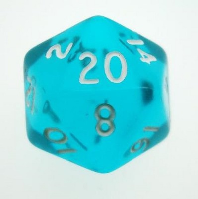 d20 Dice Chessex 16mm Translucent Teal white PT2015 Dado Trasparente Acqua bianco