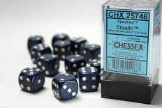 12 d6 Dice Set Chessex SPECKLED STEALTH 25746 Blue Black Dadi Dado Die