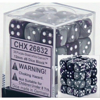 36 d6 Dice Set Chessex Gemini PURPLE STEEL White 26832 VIOLA ACCIAIO Bianco Dadi Dado