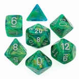 7 Die Set Chessex LUSTROUS GREEN silver Dice VERDE argento Dadi Dado 27495