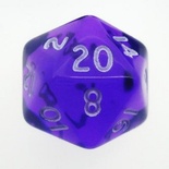 d20 Dice Chessex 16mm Translucent Purple white PT2007 Dado Trasparente Viola bianco