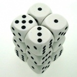 12 d6 Dice Chessex OPAQUE WHITE black Dice OPACO BIANCO nero Dadi 25601