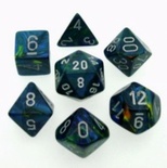 7 Die Set Chessex FESTIVE GREEN silver Dice VERDE argento Dadi Dado 27445