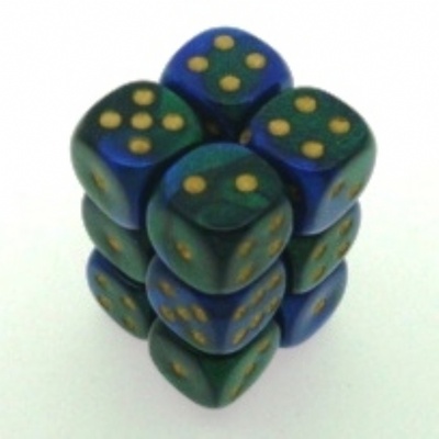 12 d6 Dice Set Chessex GEMINI BLUE GREEN gold 26636 BLU VERDE oro Dadi Dado Die