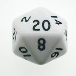 d20 Dice Chessex 16mm Opaque White black PQ2001 Dado Opaco Nero bianco