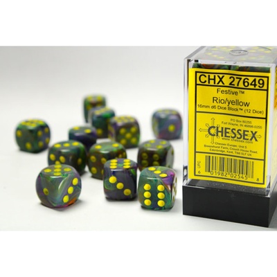 12 d6 Dice Set Chessex Festive RIO yellow 27649 RIO giallo Dadi Dado