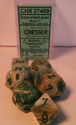 Chessex 7 Die Set Chessex MARBLE GREEN dark green Dice 27409 VERDE verde scuro Dadi Dado 