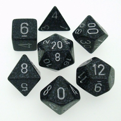 7 Dice Chessex SPECKLED NINJA silver 25318 MACULATO NINJA argento Dadi