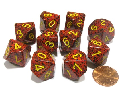 10 d10 Dice Set Chessex SPECKLED MERCURY Yellow 25123 MACULATO MERCURIO Giallo Dadi Dado