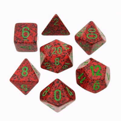 7 Die Set Chessex SPECKLED STRAWBERRY green Dice MACULATO FRAGOLA verde Dadi Dado 25304