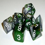 7 Die Set Chessex GEMINI GREEN STEEL Dice  VERDE ACCIAIO Dadi Dado 26441