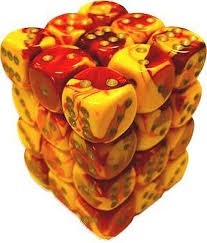 36 d6 Dice Set Chessex Gemini RED YELLOW Silver 26850 ROSSO GIALLO Argento Dadi Dado