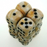 12 d6 Dice Set Chessex MARBLE IVORY black 27602 Dadi AVORIO nero