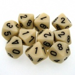 10 d10 Dice Set Chessex OPAQUE IVORY black 26200 Dadi OPACO AVORIO nero