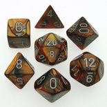 7 Die Set Chessex LUSTROUS GOLD silver Dice ORO argento Dadi Dado 27493