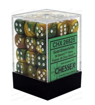 36 d6 Dice Set Chessex GOLD GREEN White 26825 ORO VERDE Bianco Dadi Dado