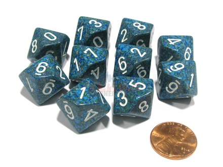 10 d10 Dice Set Chessex SPECKLED SEA White 25116 MACULATO MARE Bianco Dadi Dado